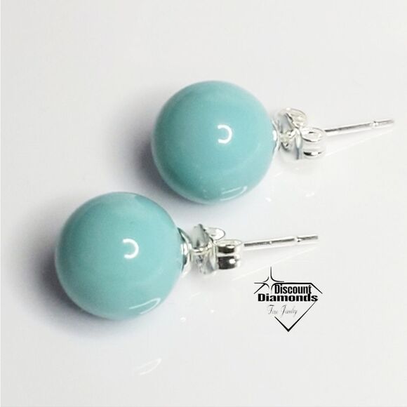 Light Blue 10mm  South Sea Shell Pearl Stud Earrings on 925 Sterling … - Picture 3 of 6